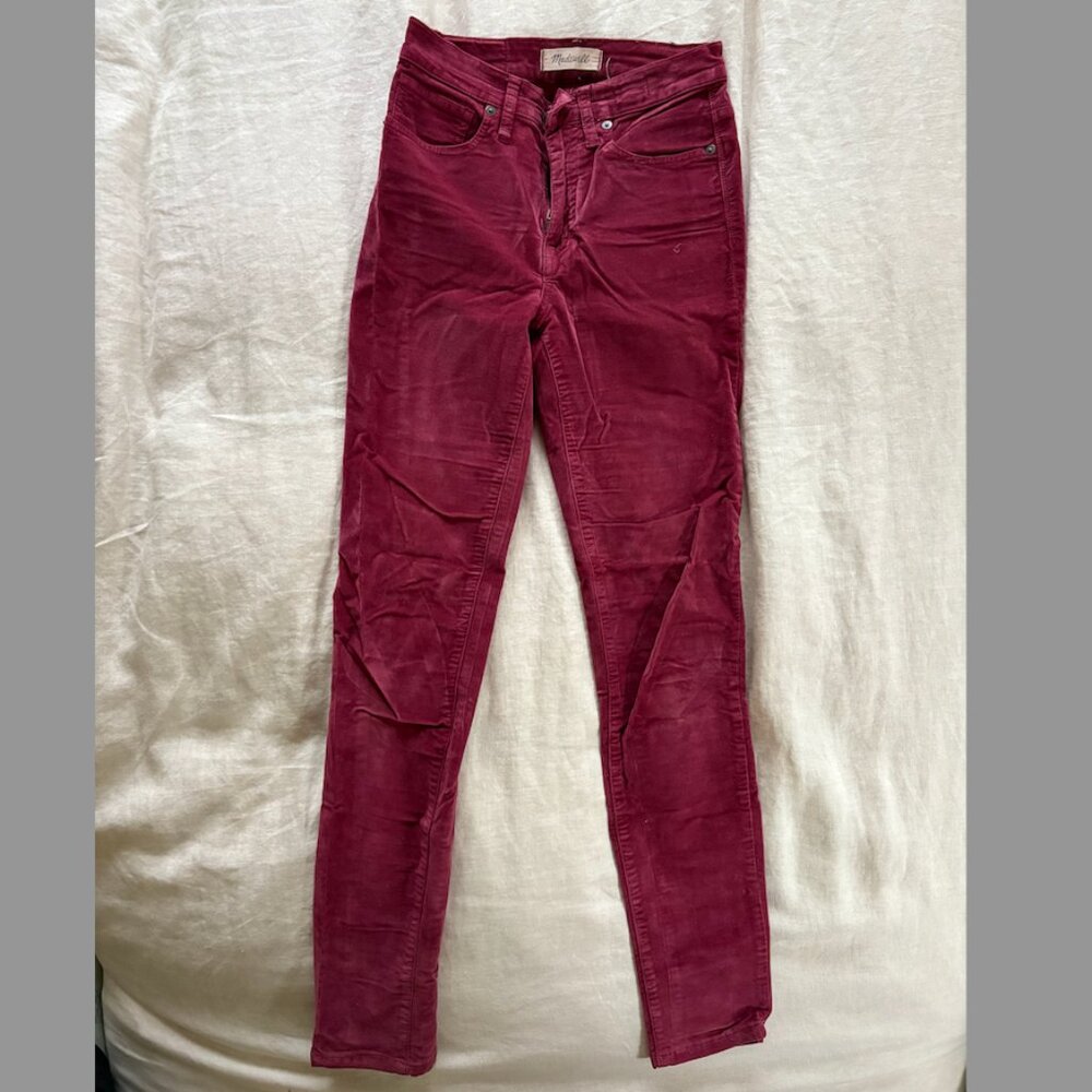 Madewell 10" High Rise Skinny Red Velvet Pants